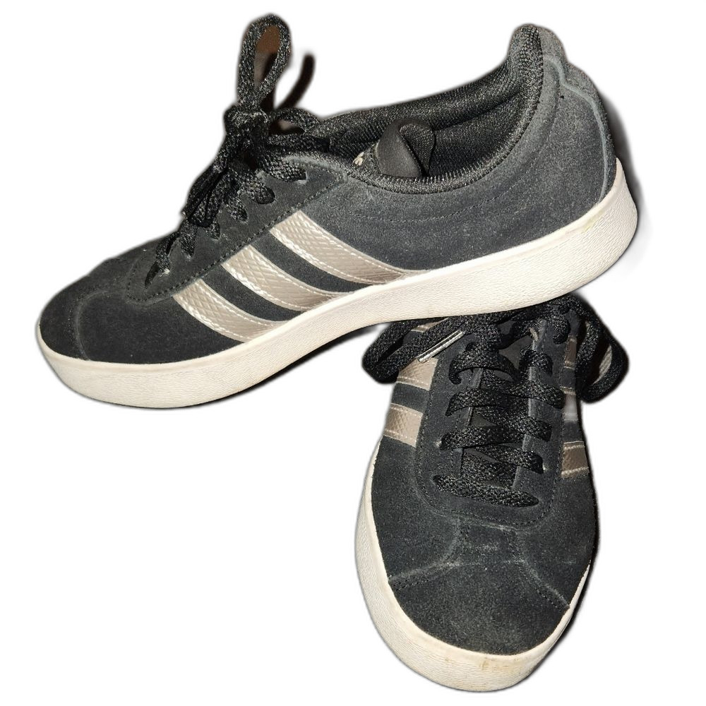 Adidas VL Court Black Sneakers w/Metallic Stripes & Ortholite insoles US Size 5